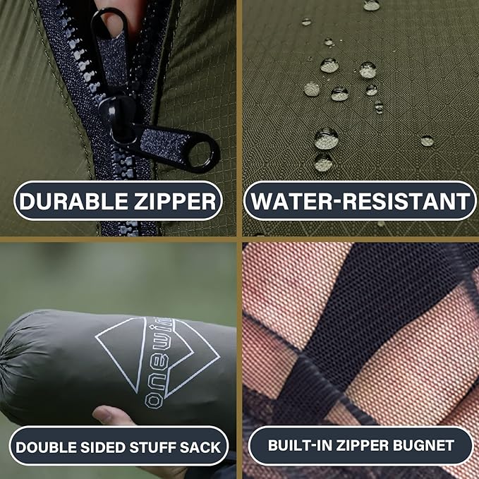 Onewind Airstream Camping Hammock with Mosquito Net and Windsock, Portable Hammock with Tree Straps and Bugnet for Winter Camping, Hiking, Backpacking, OD Green