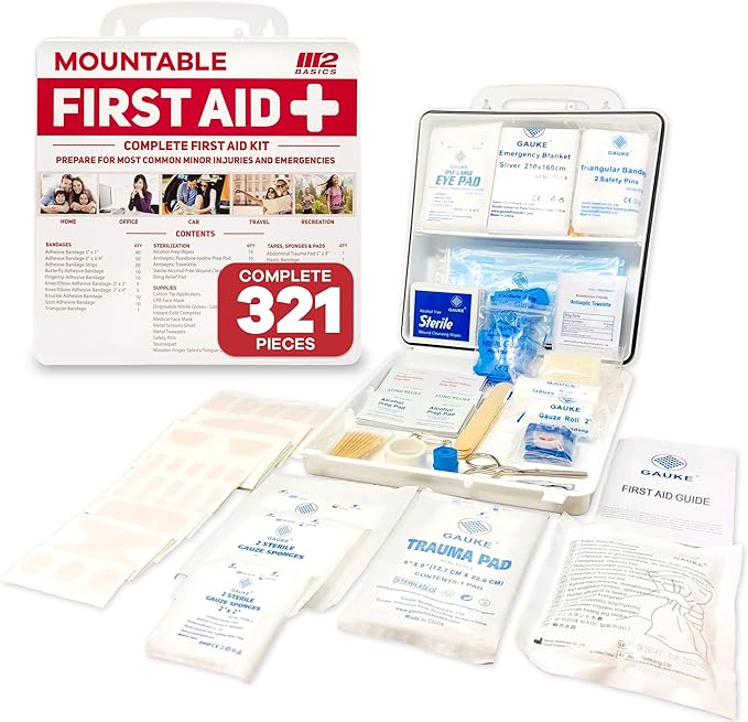 Premium 321 Piece First Aid Kit - M2 BASICS First Aid Kit for Home, Car, Business, Office, School, Travel, Camping, Outdoors - Emergency Medical Supplies, Durable Portable Hard Case