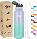 Han's Bottle Sports Water Bottle - 32 Oz, Straw Lid, Leak Proof, Vacuum Insulated Stainless Steel, Double Walled, Thermo Mug,Lilac green