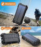Solar Charger Power Bank, 42800mAh Wireless Portable Charger with USB-C in/Output, QC3.0 Fast Charging 15W 4 Ports Outdoor Battery Pack Built-in LED Flashlight, for iPhone, Galaxy, iPad etc
