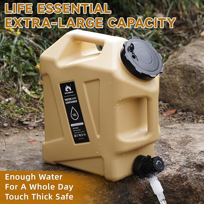 Camping Water Jug - 3.2 Gallan Water Container with Spigot | Portable Water Tank for Outdoor Hiking Picnic Supplies - Sand