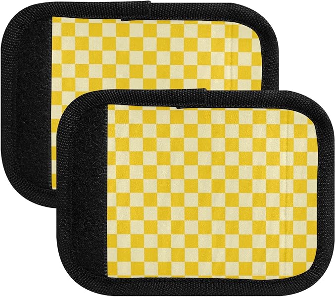 4Pcs Luggage Handle Wrap Suitcase Identifier Handle Covers Tags Soft Travel Bags Luggage Handle Gripper Accessories for Airplane Flying Checkered Yellow
