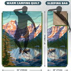 Outdoor Camping Blanket with Sherpa Lining, Extra Warm Thick Camp Blankets and Puffy Ultralight Soft Poncho DWR Camping Quilt for Cold Weather, Adventure, Sleeping, Backpacking 78"x 56"