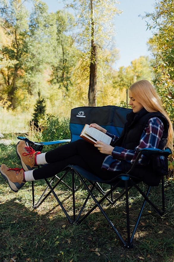 Quilted Standard Loveseat Camping Chair for 2 with Padded Seat and Back for Camping/Hiking/Backpacking Made by Caddis Sports (Standard Loveseat (Blue))