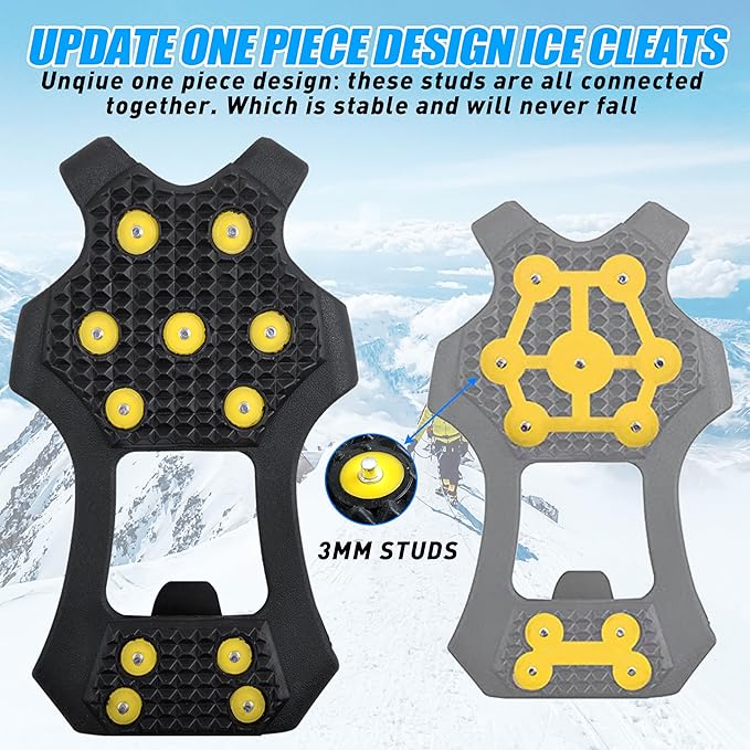 Ice Cleats for Shoes and Boots Traction Cleats for Snow Anti Slip Crampons 11 Studs Rubber Overshoe for Walking on Ice and Snow