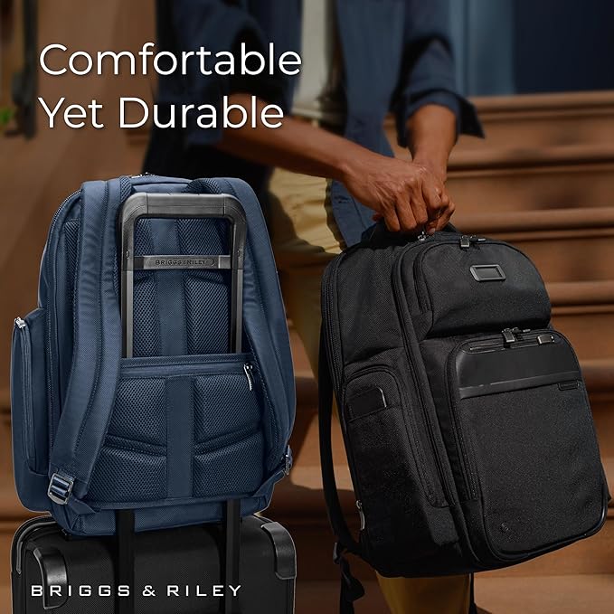 Briggs & Riley Large Cargo Backpack for Women & Men - Laptop Backpack, For Work & Travel, Spacious & Durable, Padded Straps, Fits up to 17" Laptop - @work Collection, Navy