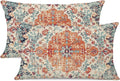Outdoor Waterproof Pillow Covers - 12X20 Inch Set of 2, Bohemian Vintage Carpet Pattern, Orange Blue Ethnic Design, Decorative Farmhouse for Couch, Garden, Balcony