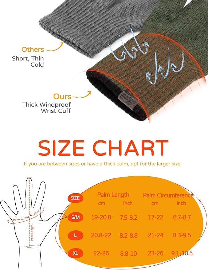 Merino Wool Gloves for Women Men, Touch Screen Warm Glove Liners Thermal Soft Knit Lining for Winter Running Hiking