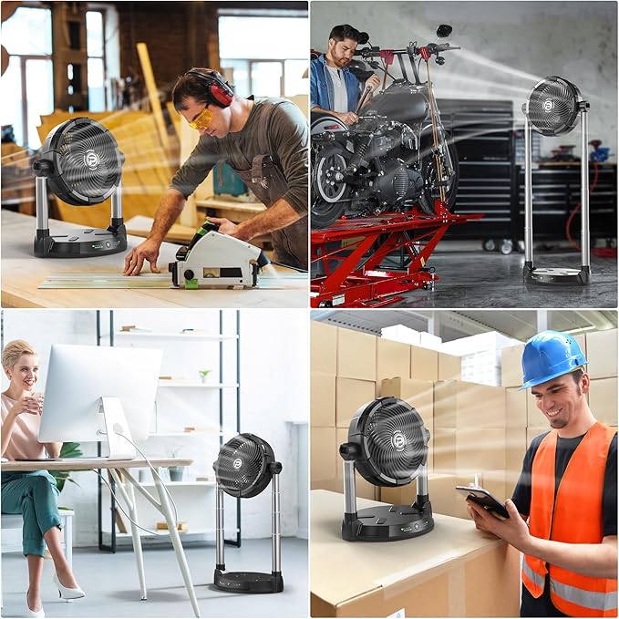 PANERGY Portable Battery Fan for Outdoors-40000mAh Rechargeable Battery, 4-Speed Fan,34.6" Height Adjustable,180° Pivoting Head & Dual Extendable rod for Camping/Beach/Patio/Jobsite/Workshop