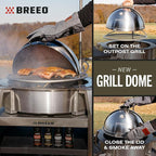Breeo Grill Dome for Outpost Grill – Hinged Stainless Steel Dome w/Built-in Thermometer, Griddle Accessories Kit, Outdoor Set for Live-Fire Cooking – Fits X/19, Y Series