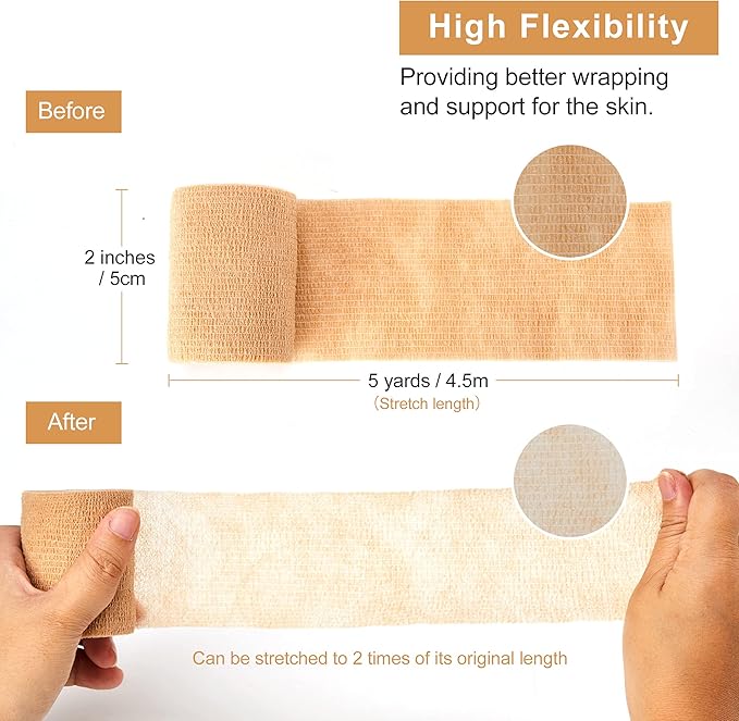 Adhesive Bandages 5cm x 4.5m, 12 Pack Self Adhesive Bandages *Bandages for First Aid, Sports Protection and Wrists, Ankle Sprains, and * (Blend) (Mix)