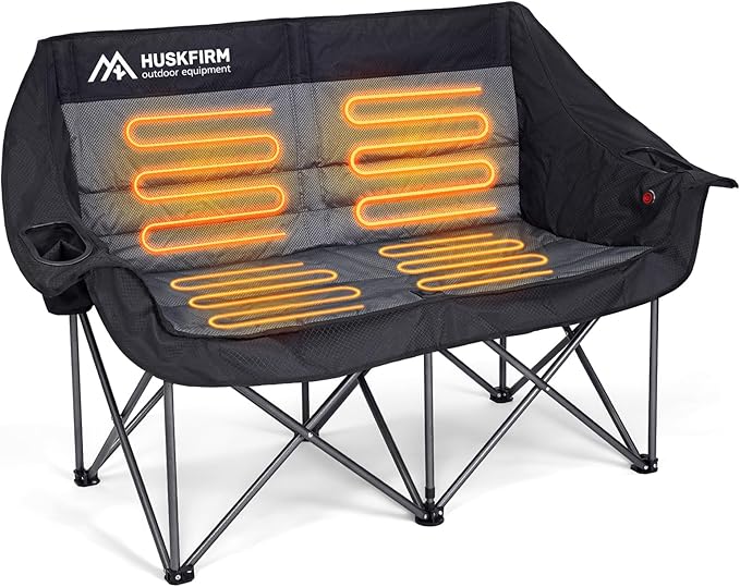 Heated Double Camping Chair, Heated Camping Chair with 3 Adjustable Temperatures and 4 Heating Zones,Portable Heated Chairs Outdoor Sports Support 650lbs（Battery Not Included）