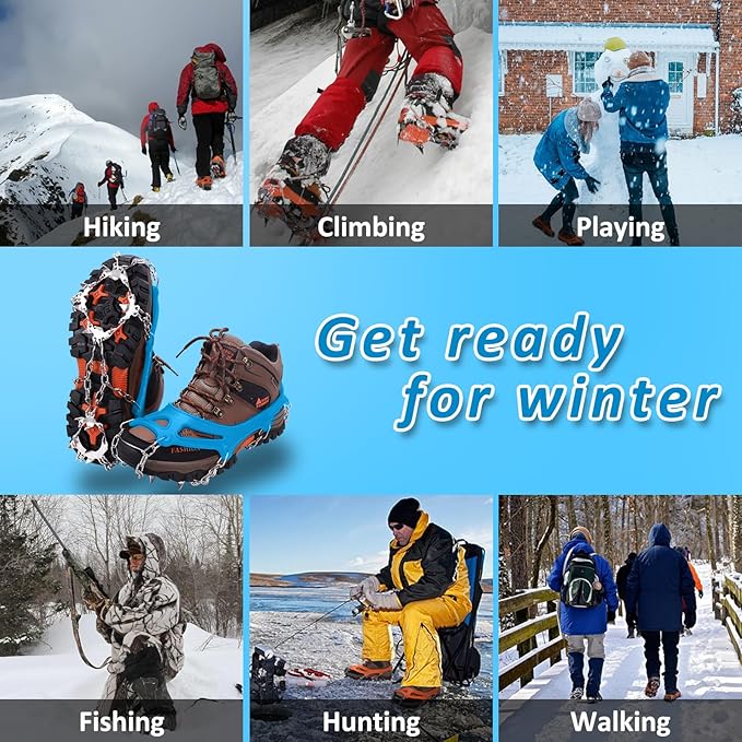 WIN.MAX Crampons for Shoes, Traction Cleats Ice Snow Grips with 19 Stainless Steel Spikes, Shoe Talons Anti - Slip Boots Spikes for Walking, Jogging, Climbing and Hiking