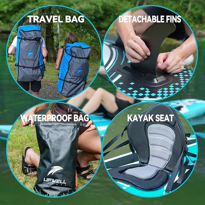 UPWELL 10'6"/11'/11'6" Inflatable Paddle Board, Stand Up Paddlboard for Youth & Adults, Stable Design, Premium SUP Accessories, Backpack, Leash, Hand Pump, Fins