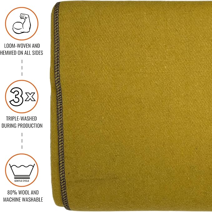 Arcturus Military Wool Blanket - Warm, Thick, Washable - Great for Outdoors, Camping, Stadium Blanket, Picnics, Travel - Car & Bushcraft Survival Kits