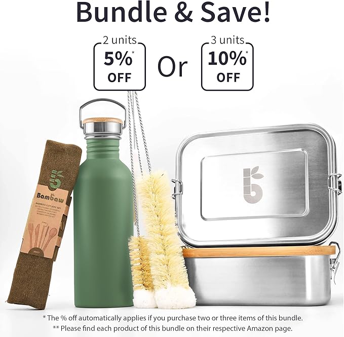 Bambaw Stainless Steel Water Bottle - Non-Insulated, Reusable Metal Sports Bottle, Sage Green/Grey