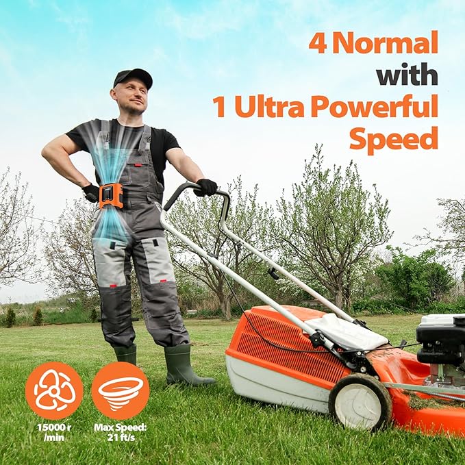 Portable Waist Fan - 14500mAh Rechargeable Battery, 67Hrs Cooling Belt Fan, 5 Powerful Speed & 360° Rotatable, Hands Free Clip On Waist With LED Light for Work Gift Camping Travel Outdoor