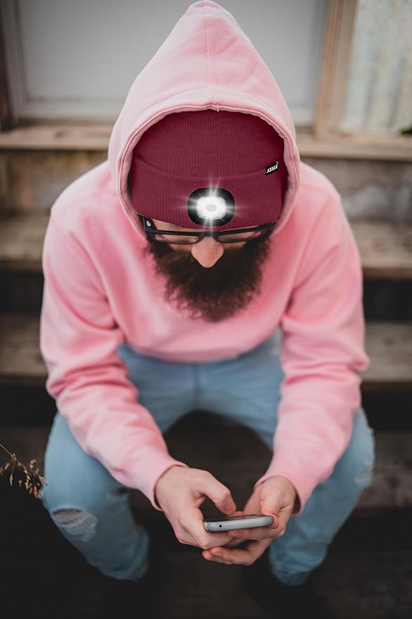 ATNKE LED Lighted Beanie Hat,USB Rechargeable 4 LED Running Headlamp Bright Cap with The Light Gifts for Men and Women