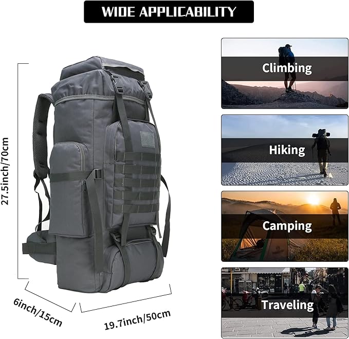 Hiking Backpack for Men 70L/100L Camping Backpack Military Rucksack Molle 3 Days Assault Pack for Climbing