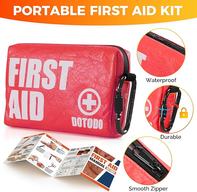 Emergency First Aid Kit Survival - Dotodo Car Medical Kit | Portable Emergency Kit for Trave, Home, Sports, Camping, Dorm, RV, Workplace (Red, 125 PCS)