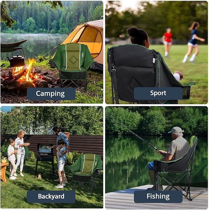 Oversized Camping Chair for Large Adults Heavy Duty 400 lbs Capacity, Comfortable Padded Folding Lawn Chair with Back & Headrest Support and Cup Holder, Portable Outdoor Chair with Carry Bag