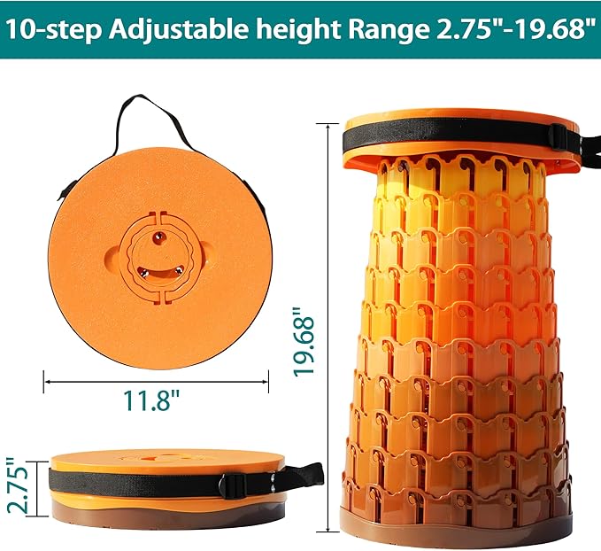 ALEVMOOM Upgraded XXL 50 Portable Collapsible Stool with Cushion,Telescoping Folding Stool for Adults,Yet More Sturdy Camping Stool with Load Capacity 1000lbs,for Outdoor Garden Hiking BBQ