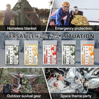 SecuCaptain Survival Emergency Thermal Blankets: Thicken 28um Space Mylar Blanket Kit for Outdoor Cold Winter Camping, Hiking, Car Bug Out Bag, or First Aid - Woodland Camo 4 Pack