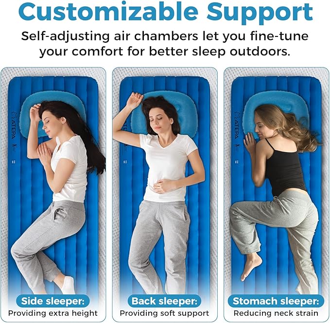 ATEPA Inflatable Camping Pillow, Ultralight Waterproof Travel Pillow with Ergonomic Support & Leak-Proof Air Valve, Compact Portable Pillow for Hiking Backpacking Tent Airplane Beach, Navy