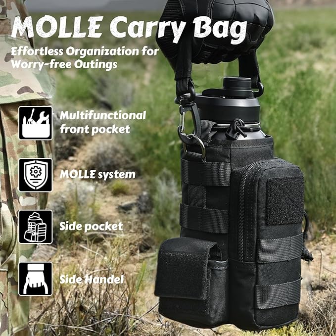 32 Oz Insulated Water Bottle - Stainless Steel Tactical Flask With Straw Lid & Chug Cap, Metal Military Water Bottle With Rugged, Removable Sleeve Can Place Items for Hiking Camping Hunting