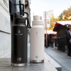 IDEUS Insulated Stainless Steel Water Bottle with 2 Leak-Proof Lids, Thermal Water Flask for Hiking Biking, 40oz, White