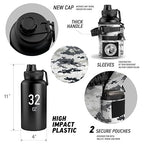 Combat Canteen - 32oz Insulated Water Bottle with Paracord Handle, Stainless Steel Water Jug with Rugged Pockets for Keys, Wallet & Phone - White Digital - Old Southern Brass