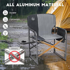 TIMBER RIDGE Aluminum Oversized Camping Chair, Lightweight Portable Directors Chair with Side Table Detachable Side Pocket for Outdoor Camping, Lawn, Picnic, Support 400lbs Grey 2 Pack