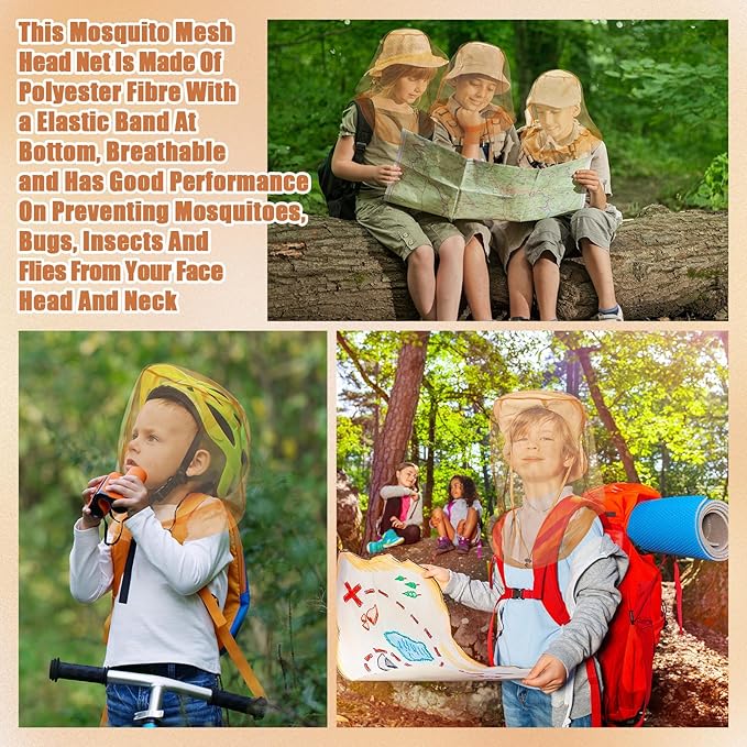 Hestya 2 Pack Mosquito Head Mesh Net Midge Insects Bugs Head Face Net Protecting for Outdoor Hiking Camping Climbing Walking(Khaki)