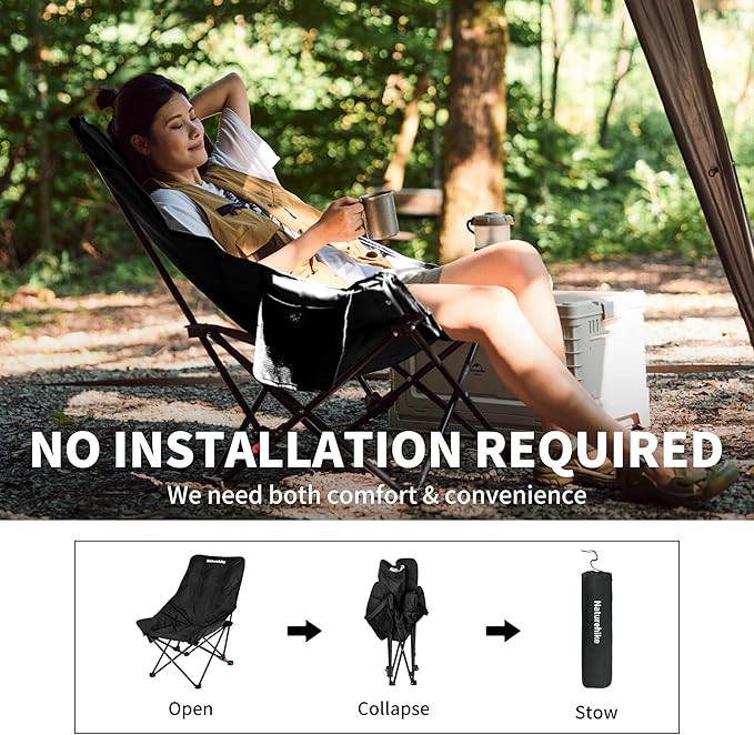 Naturehike Seastar Padded Camping Chair, Oversized 2-Position Adjustable Folding Chair, Portable Camp Chair with Side Pocket & Carry Bag