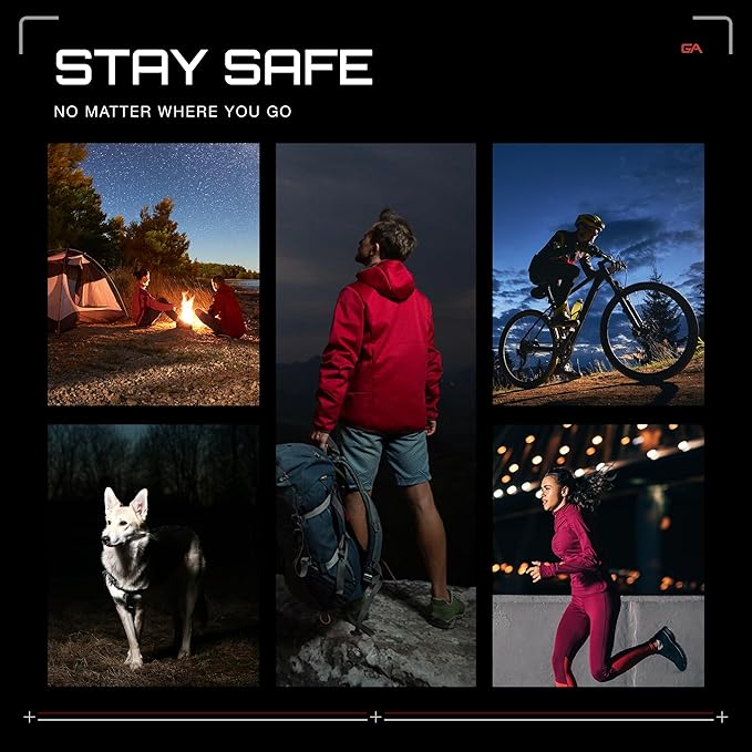 Guardian Angel Micro Series Safety Lights, Beacon Device (Orange Front & Orange Rear) | Rechargeable, Magnetic, Hands-Free Wearable LED Light for Dog Walking, Cycling, Hiking & Camping