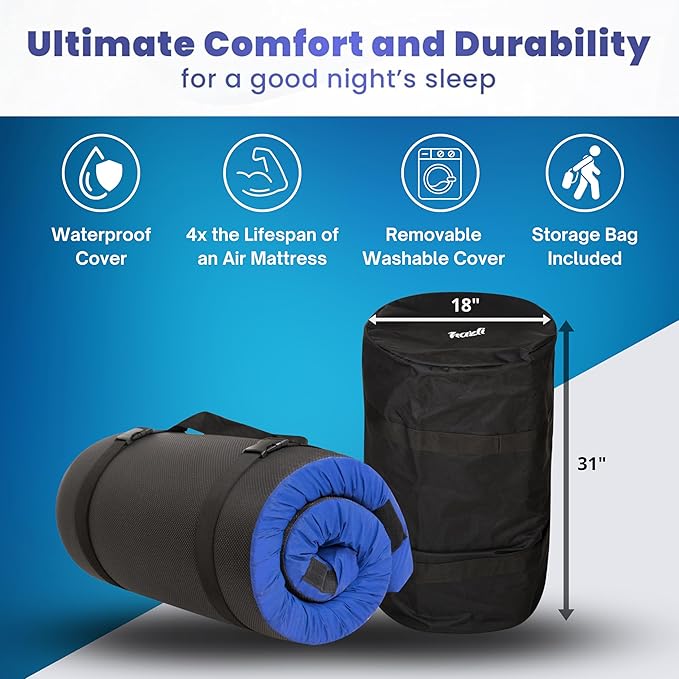 Hazli Matrix Comfort-Cell Memory Foam Camping Mattress Pad - Portable Foam Sleeping Pad for Camping - Roll up Sleeping Mat for Adults - Floor Mattress Guest Floor Bed for Sleepover, Car SUV Cot