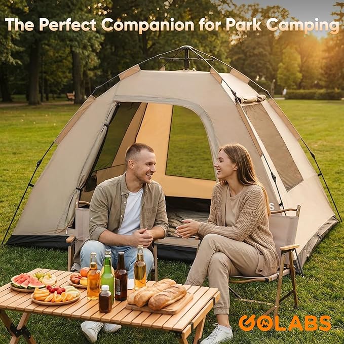 Golabs Pop Up Camping Tent for 2/3/4 Person, 1-Min Setup by Pre-Attached Pole, 4 Side Mesh& Door for View/Airflow, CT2 Instant Canopy Tent with PU1500mm Waterproof, for Outdoor/Camping/Music Festivals