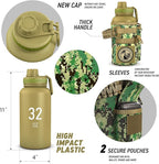 Combat Canteen - 32oz Insulated Water Bottle with Paracord Handle, Stainless Steel Water Jug with Rugged Pockets for Keys, Wallet & Phone - Green Digital Camo