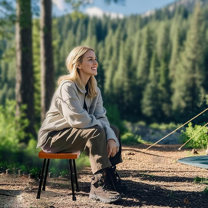 10 Inch Portable Folding Stool for Camping, Gardening, BBQ, and Outdoor Activities (Brown)