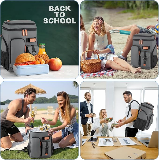 BAGPARKK Insulated Cooler Backpack,33/45 Cans Multifunctional Double Deck Leakproof Cooler Bag with Sternum Strap,Large Capacity Lightweight Travel Camping Beach Backpack
