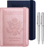 WALNEW Passport Holder for Travel, RFID Passport Cover Wallet for Women Men, PU Leather Passport Book Card Holder Case with Pen, Travelling Essentials for Flying
