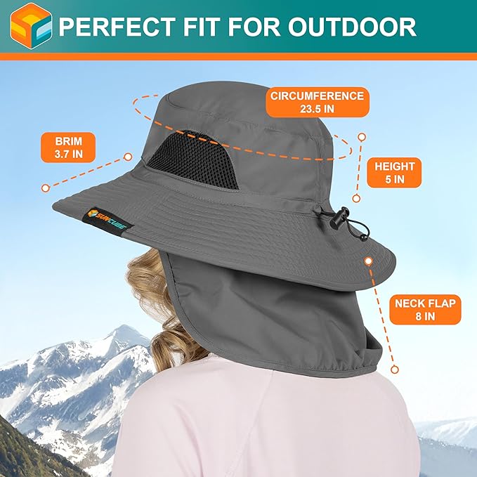 SUN CUBE Wide Brim Sun Hat Men Women, Fishing Hats Sun UV Protection, Mens Hiking Bucket Hat Safari Beach Boonie, UPF 50+