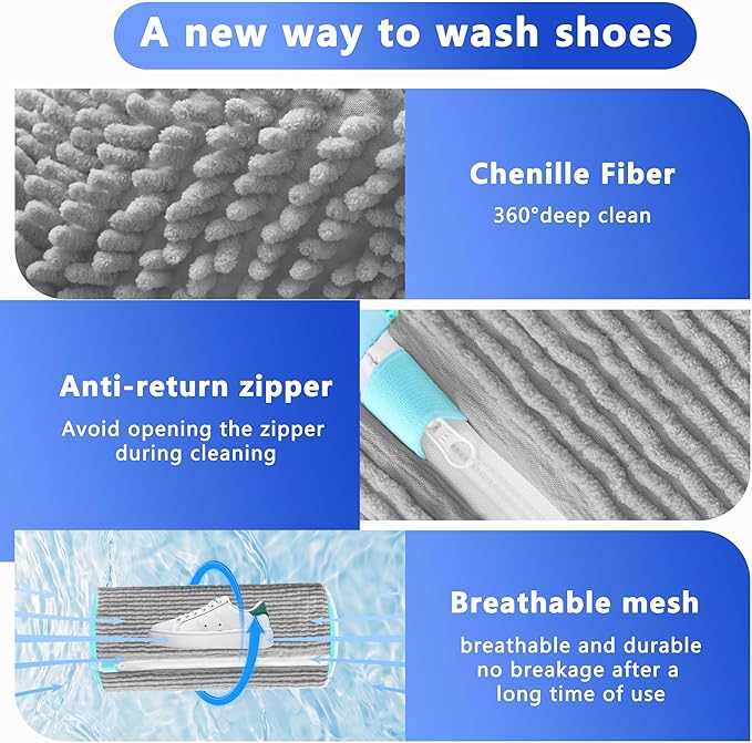 2Pcs Reusable Shoe Washing Machine Bag for Washer and Dryer:Free Up Hands, Prevent Deformation,shoe bag with Zipper Protection Design, Use for all Shoes,Sports Shoes(Gray)