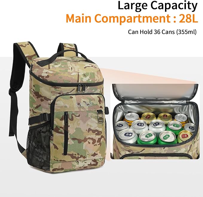 Kalesi Cooler Backpack 36 Cans Lightweight Insulated Backpack Cooler Leak-Proof Travel Camping Lunch Backpack Outdoor Cutlery Backpack for Men and Women