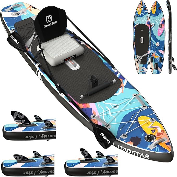 Novelty 11'6" x 35" Inflatable Stand Up Paddle Board with Seat- Stable SUP Board for Adults - Portable Paddleboard for Yoga, Surfing, Fishing - Includes Full Accessories Kit