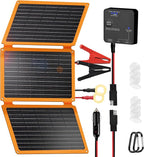 FieryRed 30W Folding Solar Battery Trickle Charger Maintainer, 2-in-1 Portable 12V Solar Trickle Charger with Built-in Charge Controller, Dual USB Fast Charging for Car Truck Boat Automotive Camping