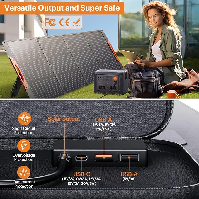 200 Watt Portable Solar Panel for Power Station,RV Essentials,200W 20V Foldable Solar Charger with Solar Cable,23.5% High Efficiency IP67 Waterproof 4 Kickstands for Camping RV Road Trip