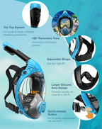 Full Face Snorkel Mask- Snorkeling Gear for Adults with Safe Dry Top Breathing System, Latest Foldable Panoramic View Snorkeling Mask for Men and Women, Anti Fog Anti Leak