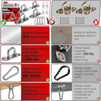 sprookber 304 Stainless Steel Pad Eye Snap Hooks, M6 Heavy Duty Ceiling Hooks, 800 lb Capacity Hammock Swing Hanging kit, Plant Hangers, Marine Hardware Staple Hook Loop with Screws, Set of 8