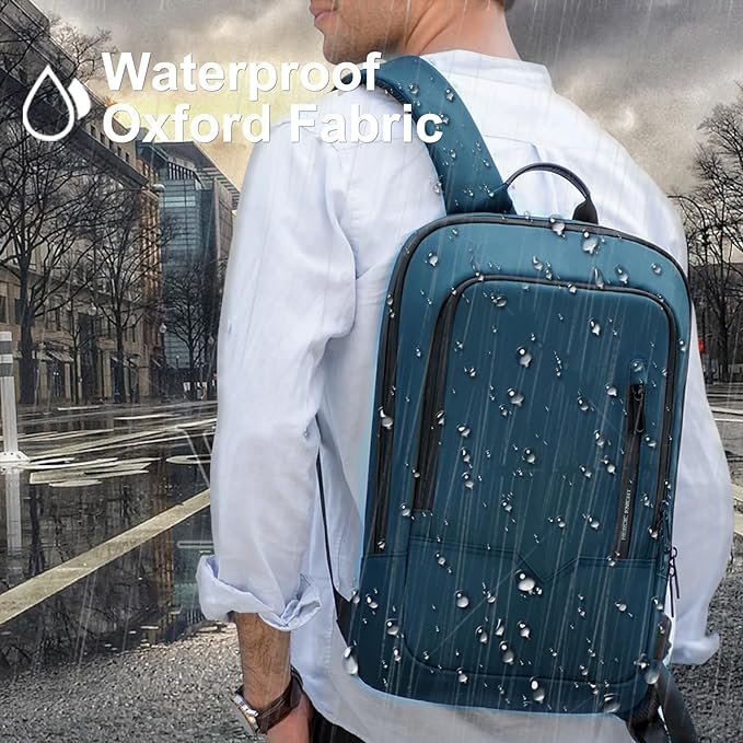 hk Backpack for Men Business Slim Backpack with USB Charger Computer Lightweight Anti-theft Travel (Dark Blue, 15.6 Inch)